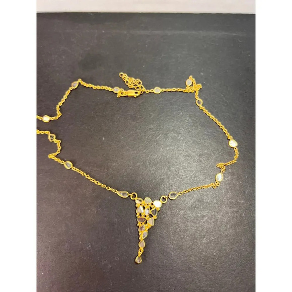 Polki diamond station necklace in vermeil gold over sterling silver - Picture 3 of 11